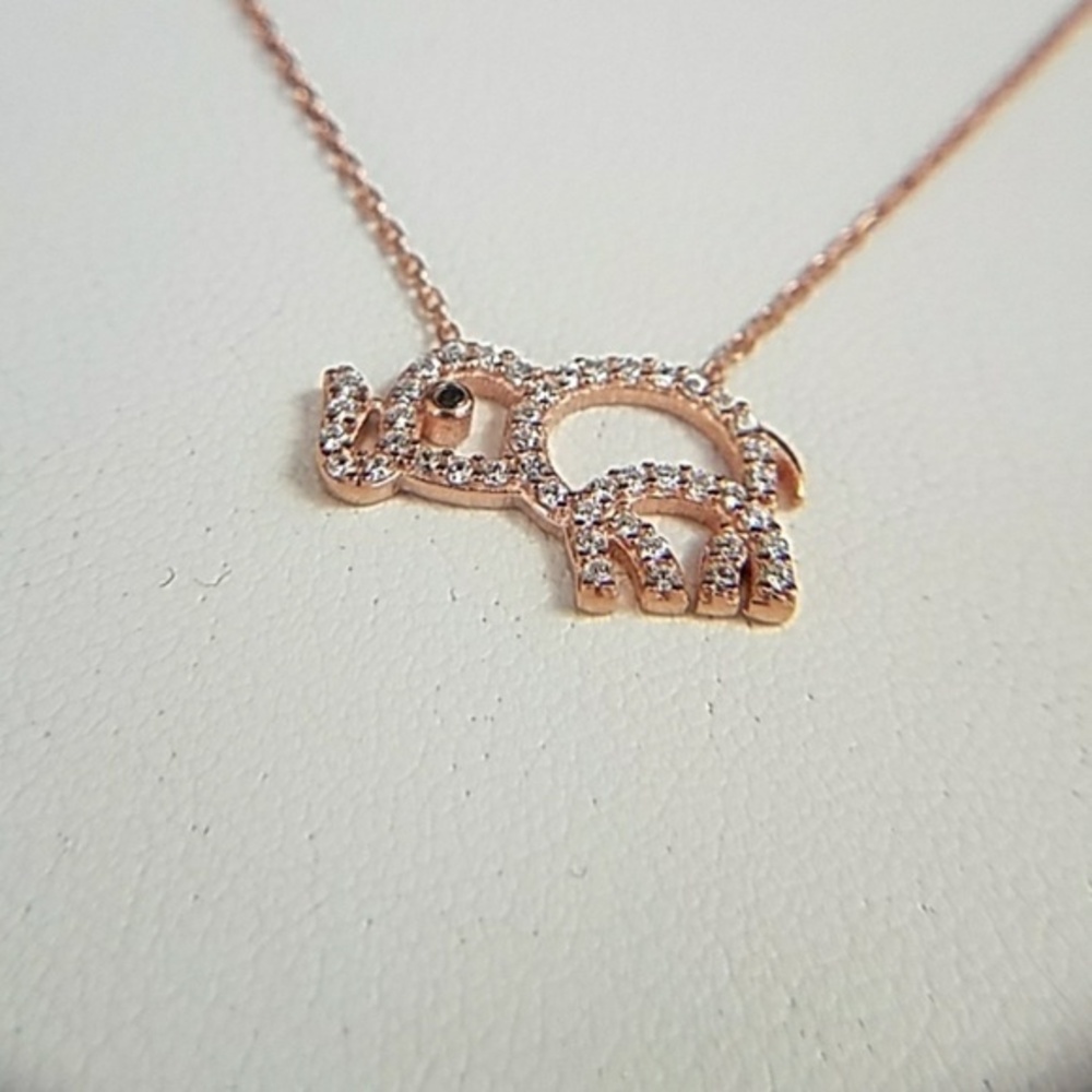 Rose Gold Elephant CZ Necklace adjustable chain.
